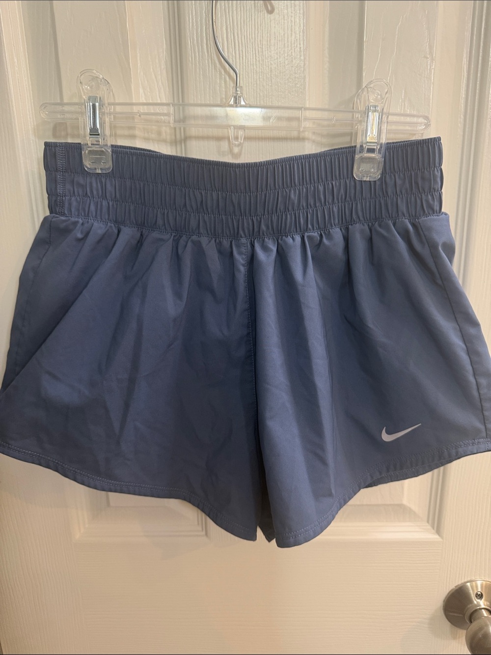 Nike Women’s Dri-FIT Athletic Shorts — Slate blue with Gray Logo 3 inch inseam